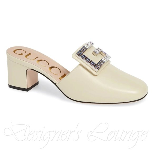⚡️SOLD! NEW GUCCI Madelyn Crystal G Leather Mules - Picture 2 of 8